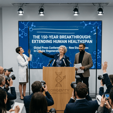 Speakers addressing press at longevity research conference on extending human healthspan
